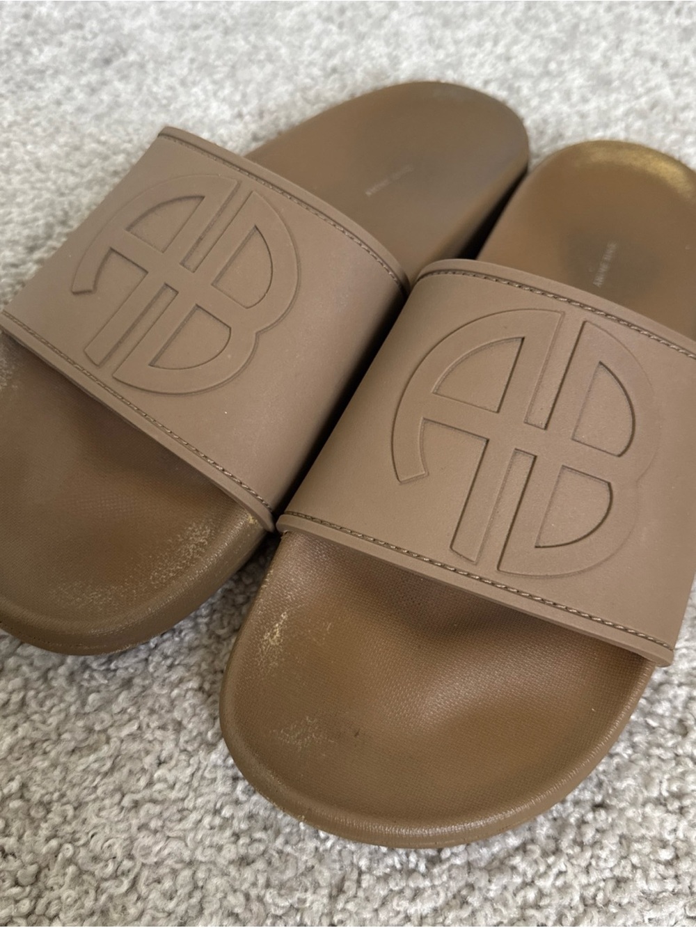 Anine Bing Isla Slides Size 38 Camel Monogram Quiet Luxury Designer Beach